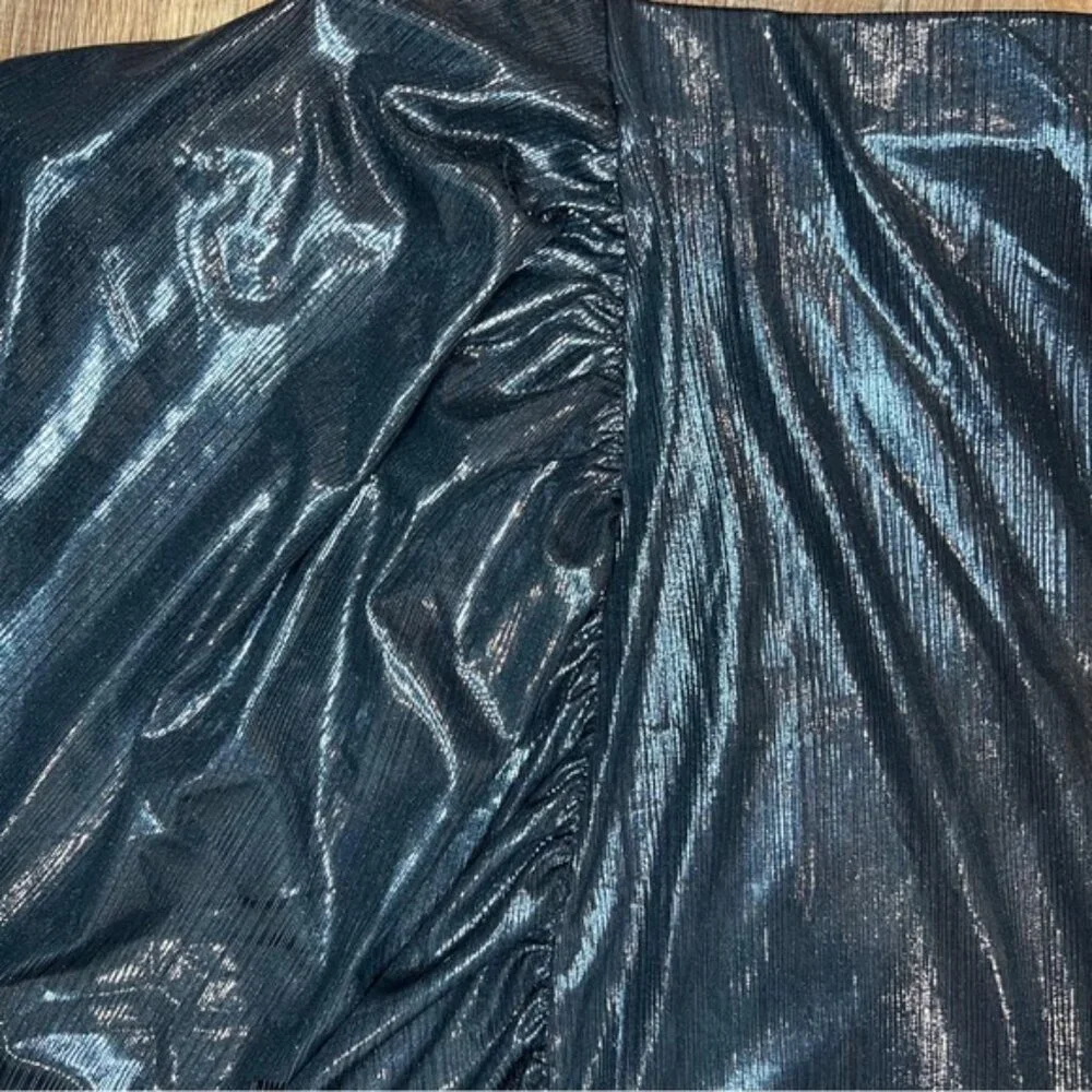 NWT ZARA Shiny Gathered Midi Skirt Elastic Waistband Back Slit 4770/629/836 Sz M